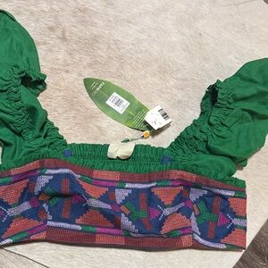 FARM Rio Green and Multicolor Crop Top